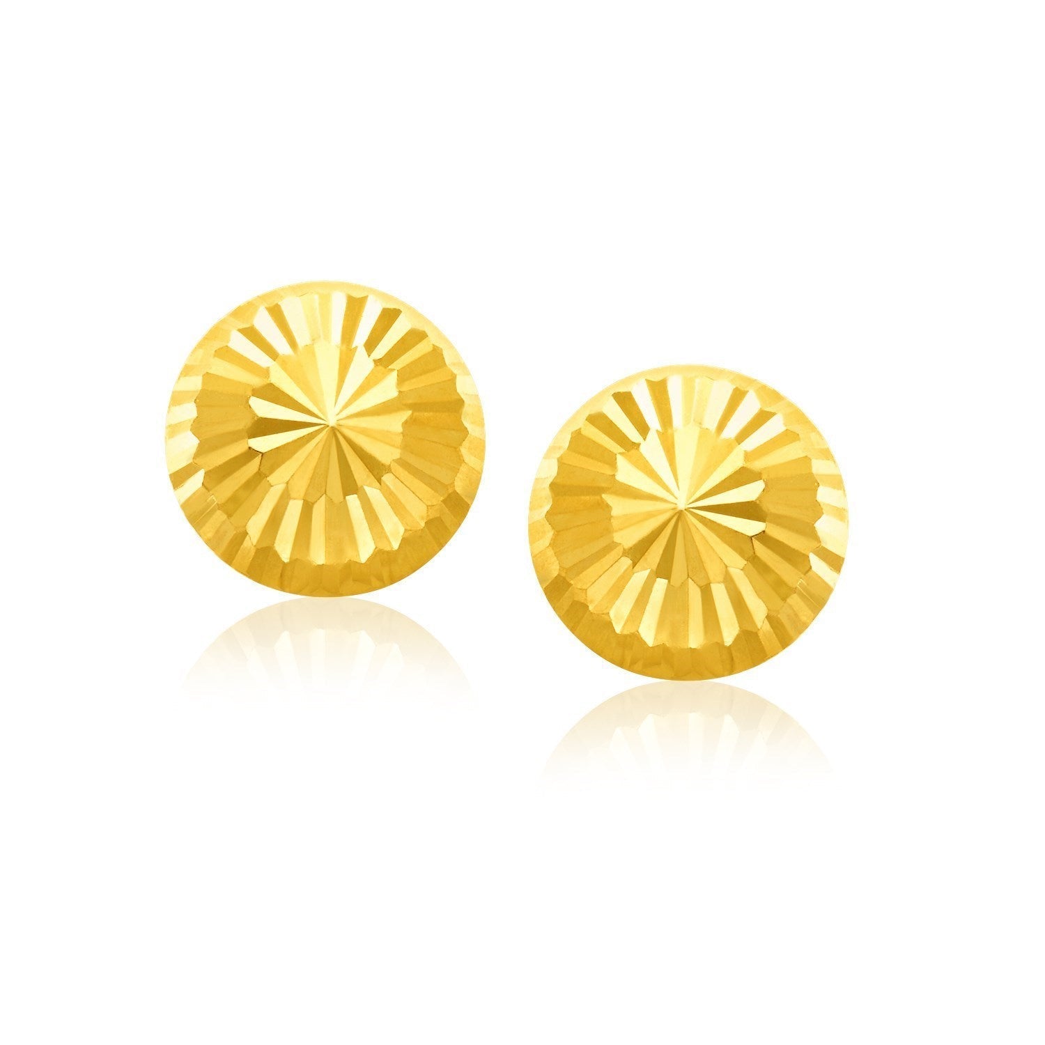 14k Yellow Gold Diamond Cut Flat Design Stud Earrings Bids.com