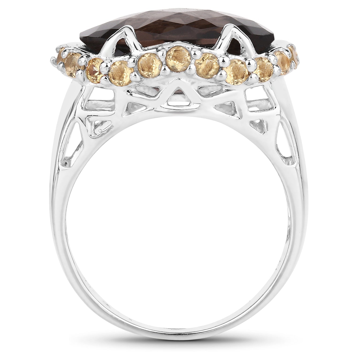 9.58 Carat Genuine Smoky Quartz and Citrine .925 Sterling Silver Ring Bids.com