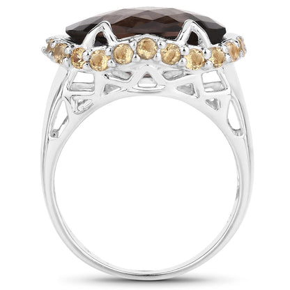 9.58 Carat Genuine Smoky Quartz and Citrine .925 Sterling Silver Ring Bids.com
