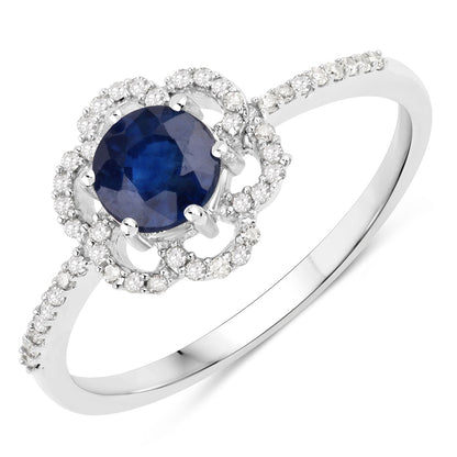 0.78 Carat Genuine Blue Sapphire and White Diamond 14K White Gold Ring Bids.com