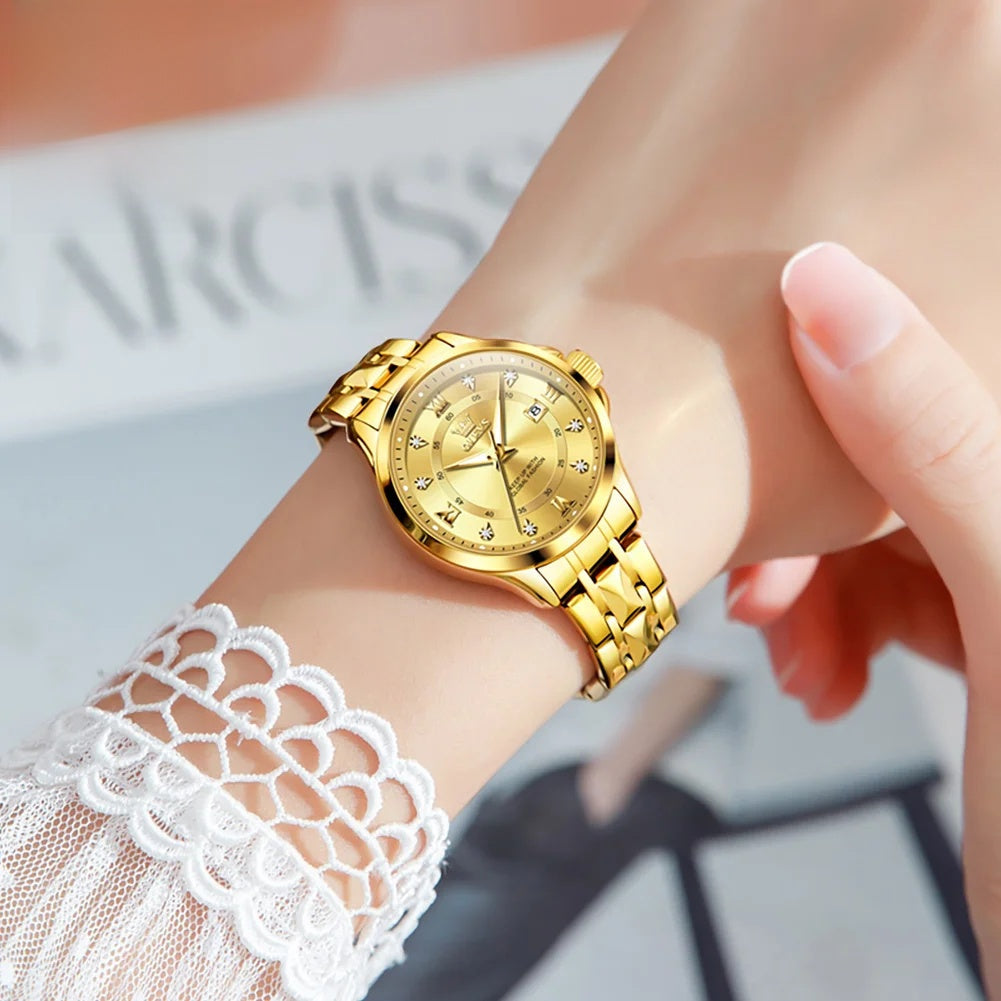 Women's Gold Stainless Steel Small Round Watch Date BandsCo Straps