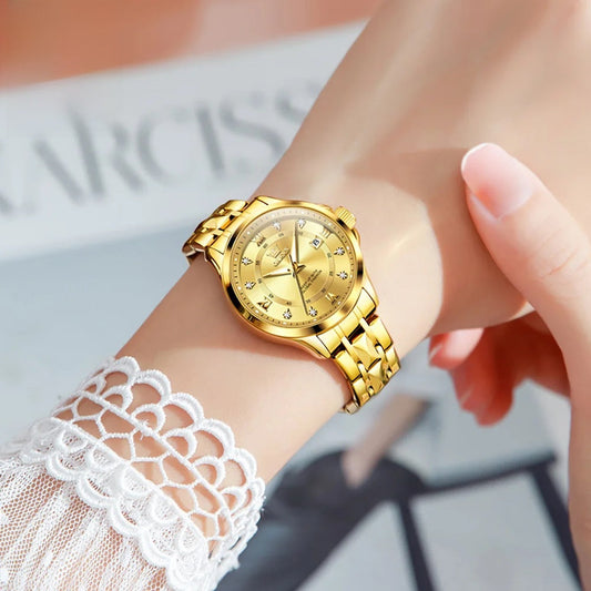 Women's Gold Stainless Steel Small Round Watch Date BandsCo Straps
