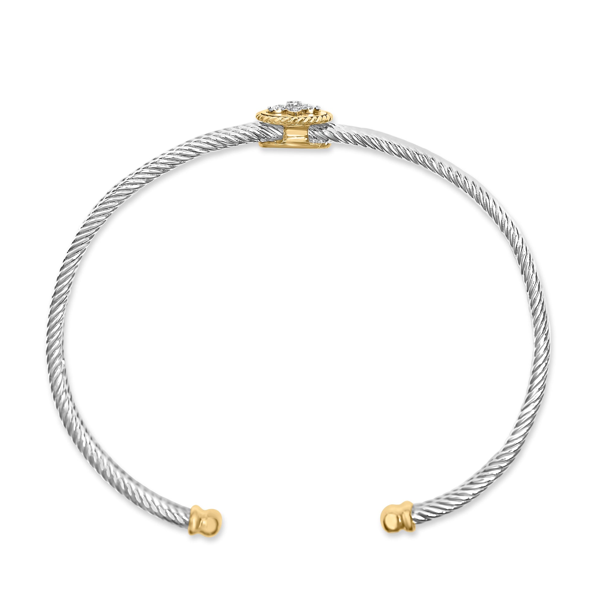 18K Yellow Gold Plated .925 Sterling Silver Diamond Accent  and Fleur Di Lis Medallion Bangle Bracelet (I-J Color, SI1-SI2 Clarity) - 7.25 Inches Bids.com