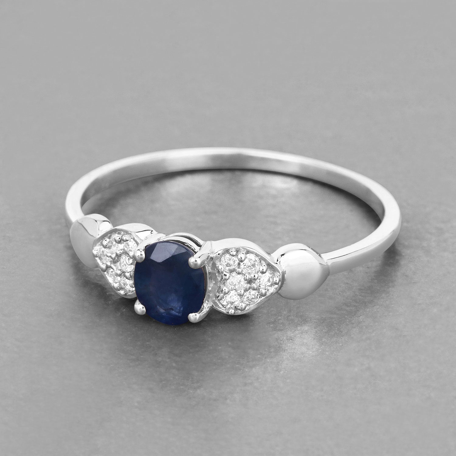 0.44 Carat Genuine Blue Sapphire and White Diamond 14K White Gold Ring Bids.com