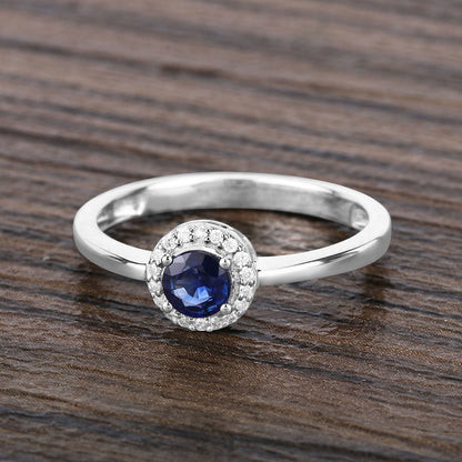 0.52 Carat Genuine Blue Sapphire and White Diamond 14K White Gold Ring Bids.com