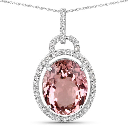 3.90 Carat Genuine Pink Tourmaline and White Diamond 14K White Gold Pendant Bids.com