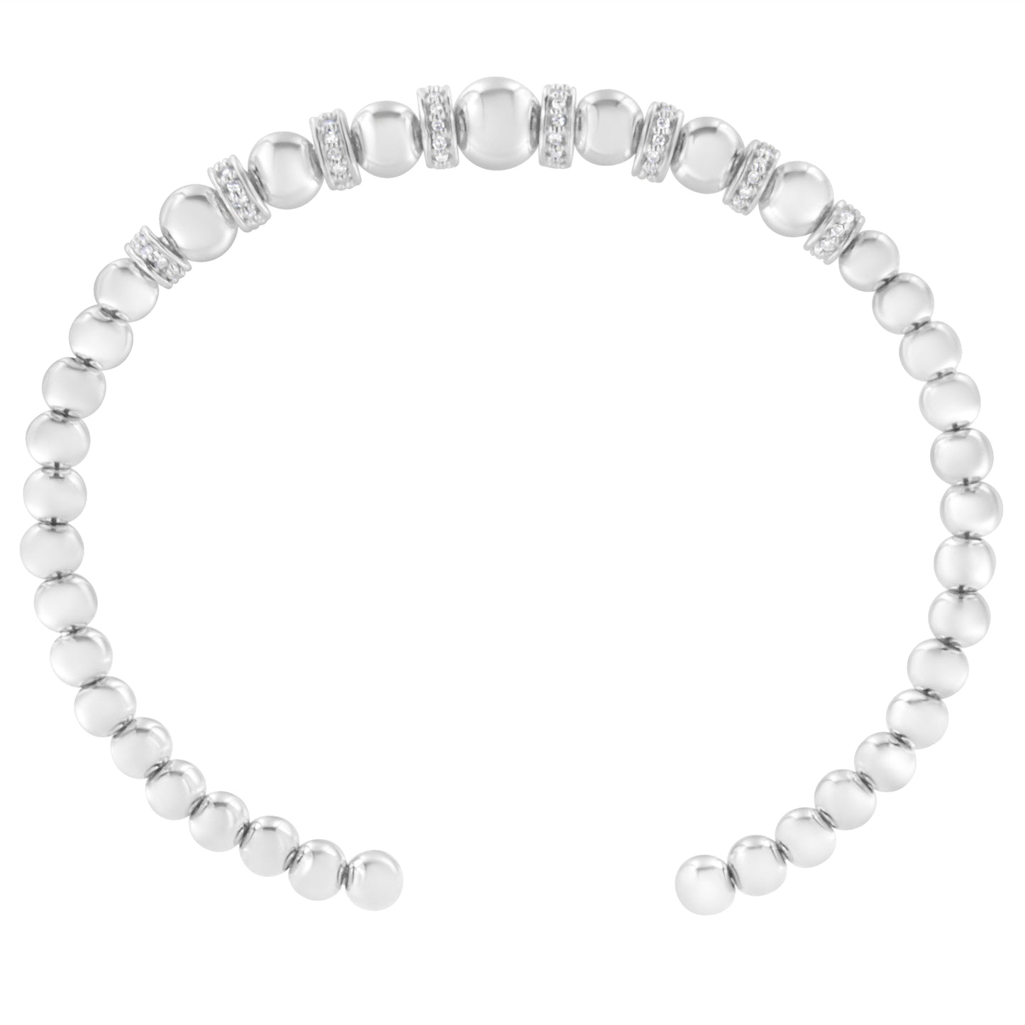 .925 Sterling Silver 1/4 Cttw Diamond Rondelle Graduated Ball Bead Cuff Bangle Bracelet (I-J color, I2-I3 clarity) - Fits wrists up to 7 1/2 inches Bids.com
