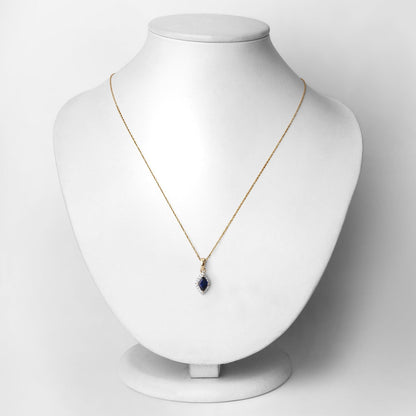 0.92 Carat Genuine Blue Sapphire and White Diamond 14K Yellow Gold Pendant Bids.com