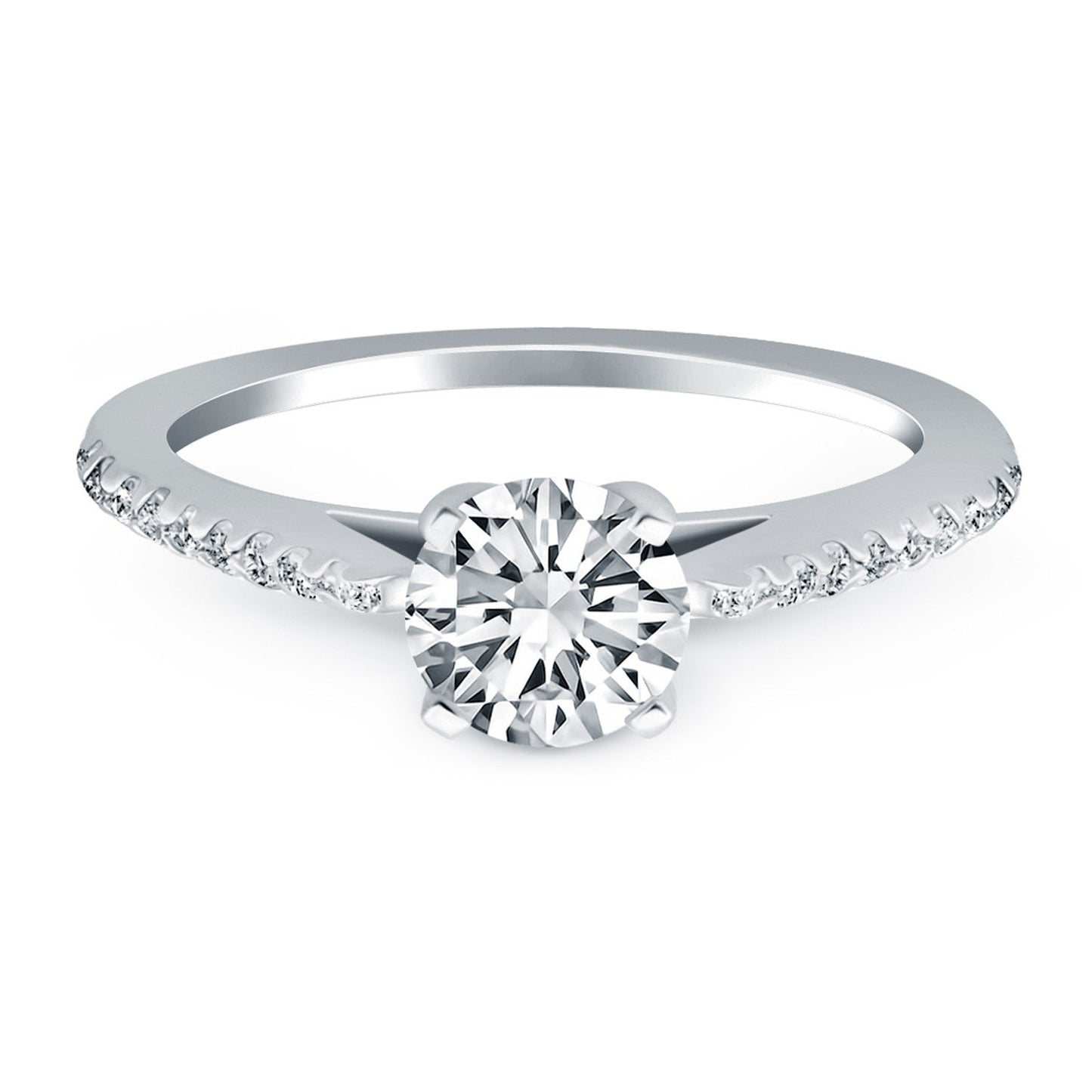 14k White Gold Micro Prong Diamond Cathedral Engagement Ring Bids.com
