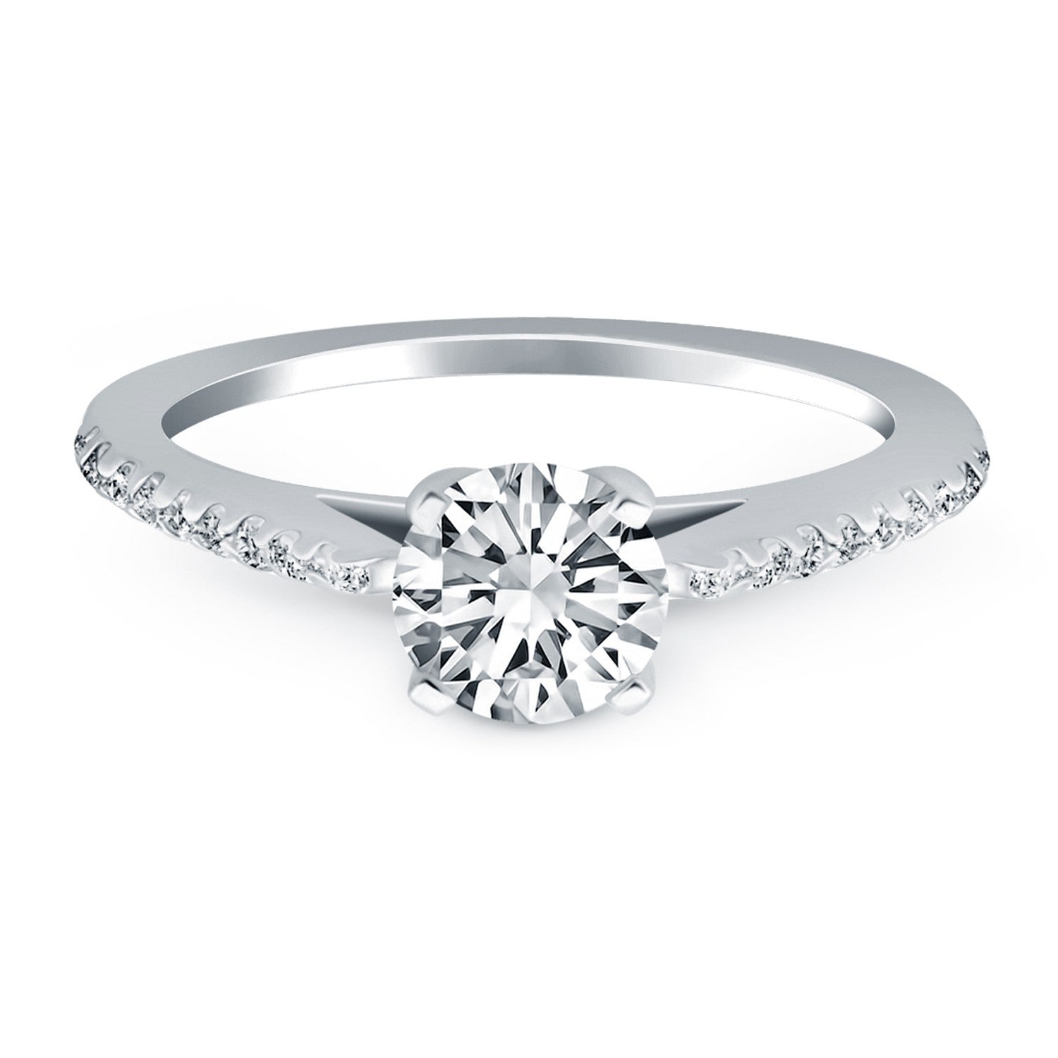14k White Gold Micro Prong Diamond Cathedral Engagement Ring Bids.com