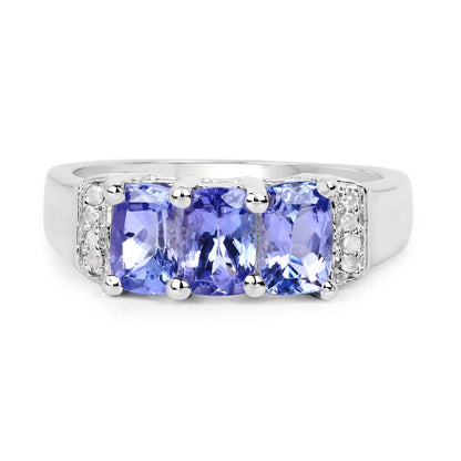 1.63 Carat Genuine Tanzanite & White Diamond .925 Sterling Silver Ring Bids.com