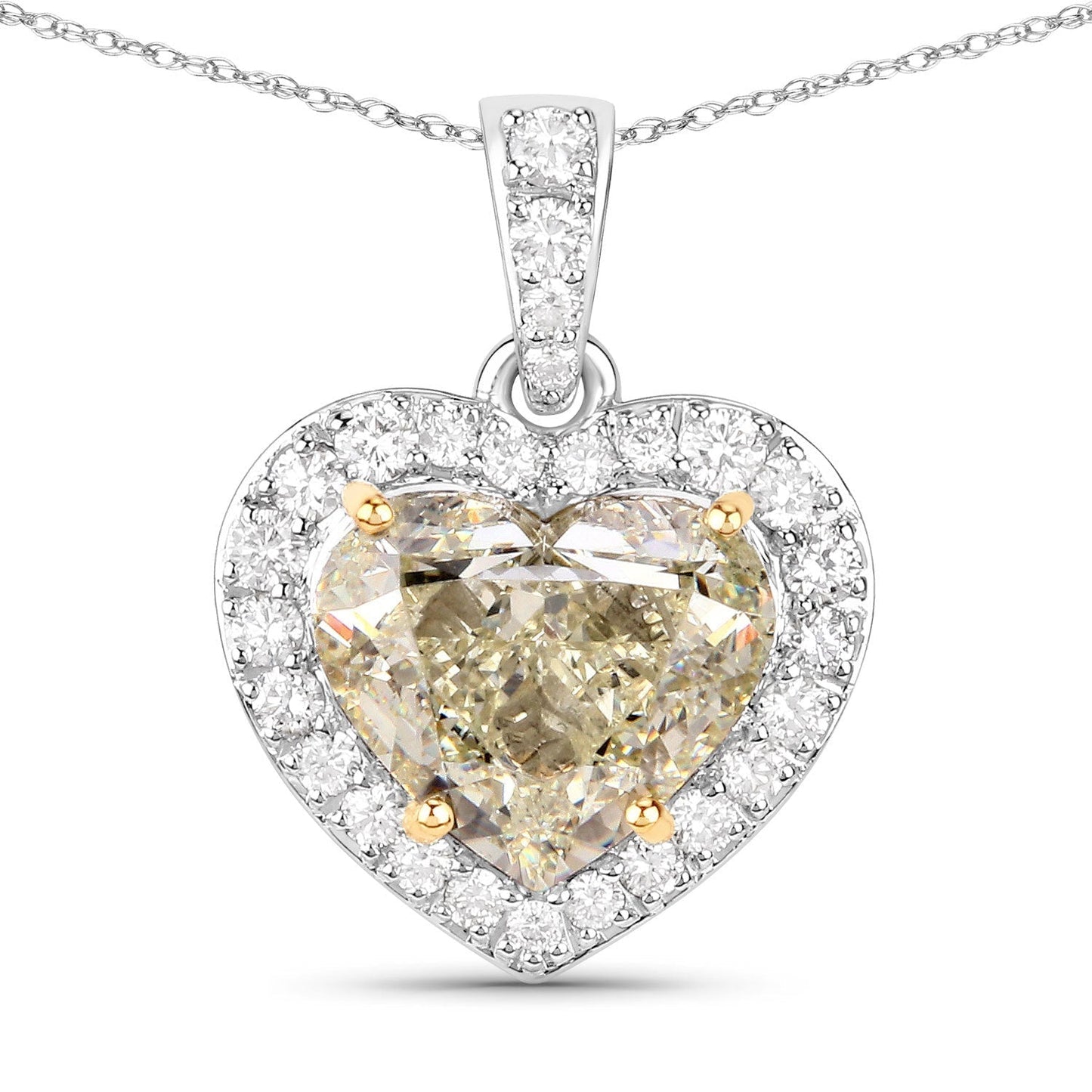 IGI Certified 4.51 Carat Genuine Light Yellow Diamond Center and 0.45cttw White Diamond 18K White Gold Pendant (4.96cttw) Bids.com