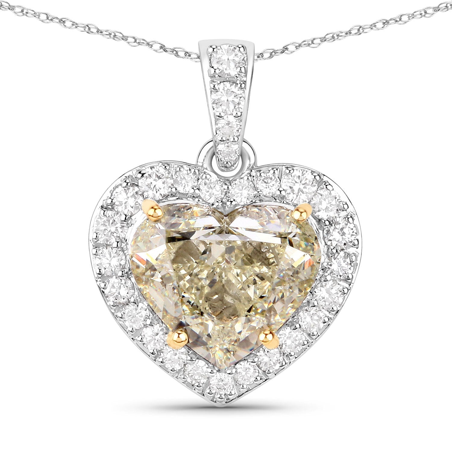 IGI Certified 4.51 Carat Genuine Light Yellow Diamond Center and 0.45cttw White Diamond 18K White Gold Pendant (4.96cttw) Bids.com