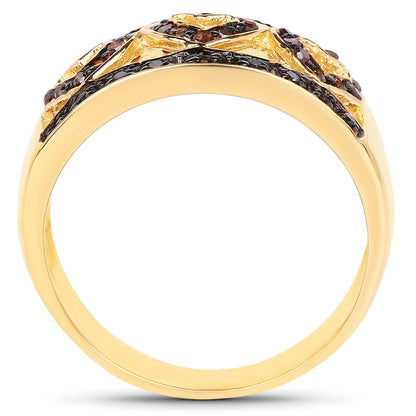 14K Yellow Gold Plated 0.32 Carat Genuine Black Diamond and Red Diamond .925 Sterling Silver Ring Bids.com
