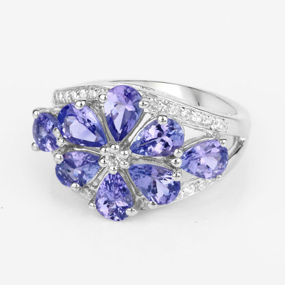 3.24 Carat Genuine Tanzanite and White Topaz .925 Sterling Silver Ring Bids.com