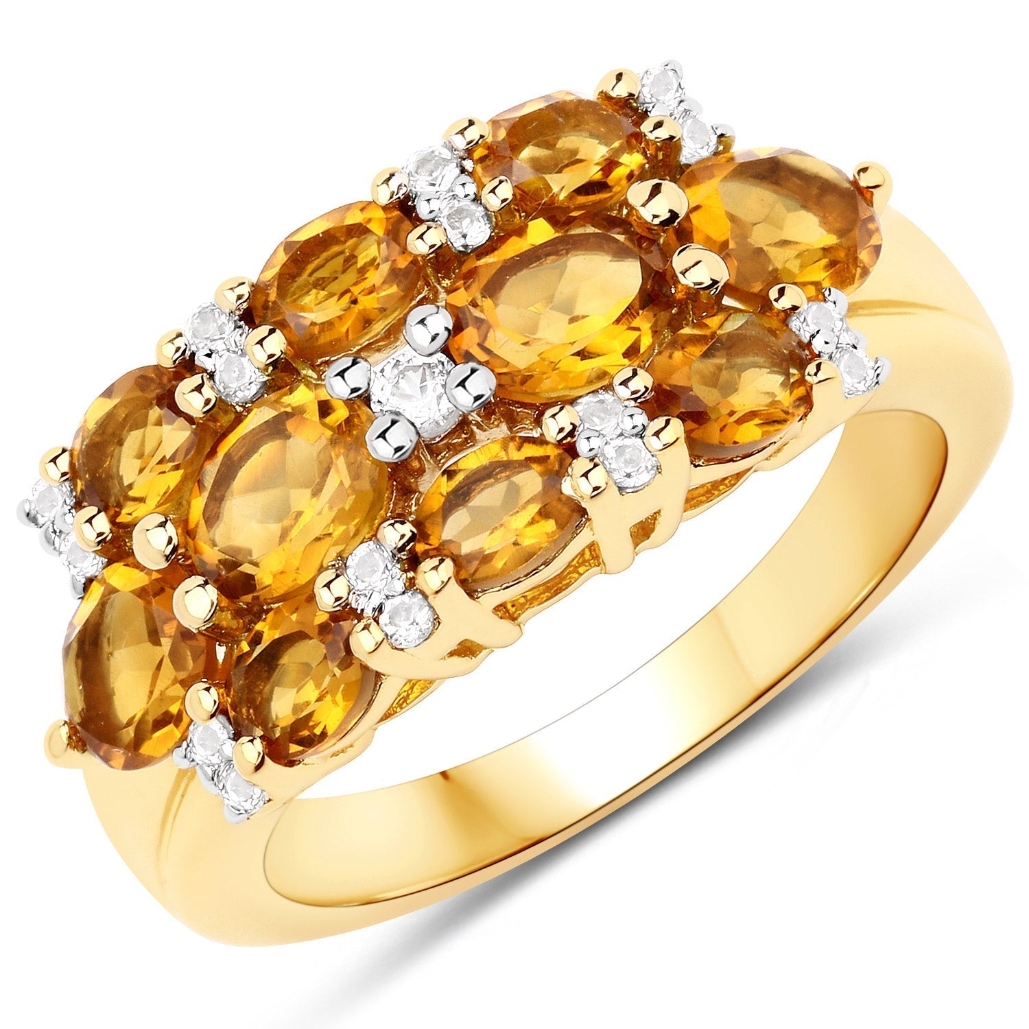 14K Yellow Gold Plated 2.48 Carat Genuine Citrine & White Topaz .925 Sterling Silver Ring Bids.com