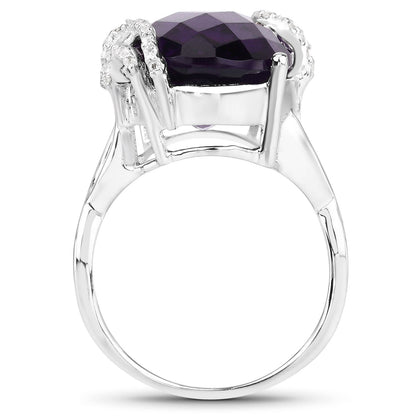 10.44 Carat Genuine Amethyst and White Topaz .925 Sterling Silver Ring Bids.com