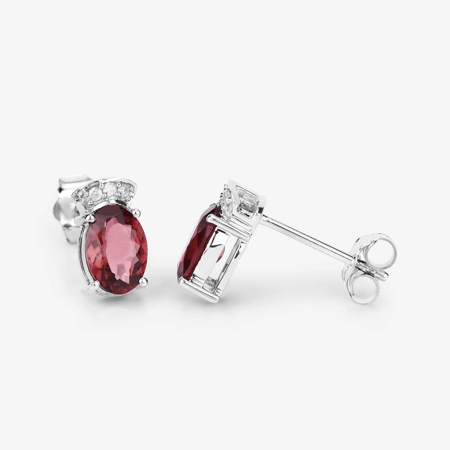 1.35 Carat Genuine Pink Tourmaline and White Diamond 14K White Gold Earrings Bids.com
