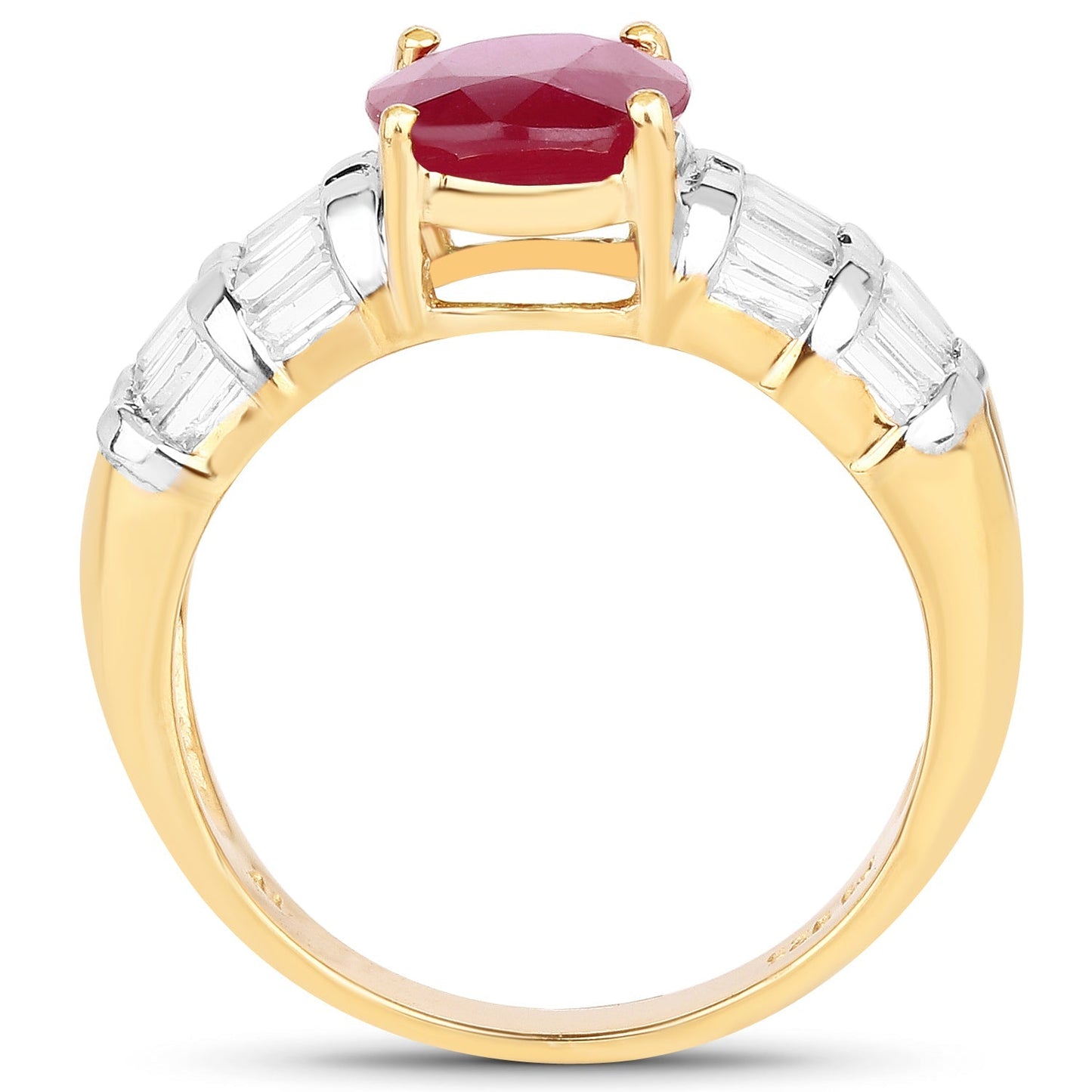 14K Yellow Gold Plated 4.72 Carat Glass Filled Ruby and White Topaz .925 Sterling Silver Ring Bids.com
