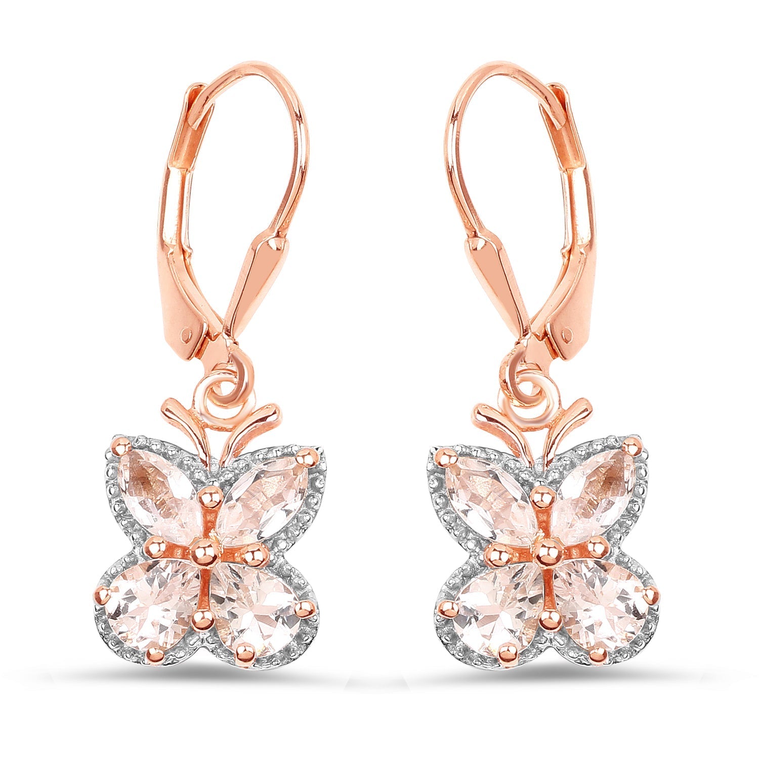 18K Rose Gold Plated 1.88 Carat Genuine Morganite .925 Sterling Silver Earrings Bids.com
