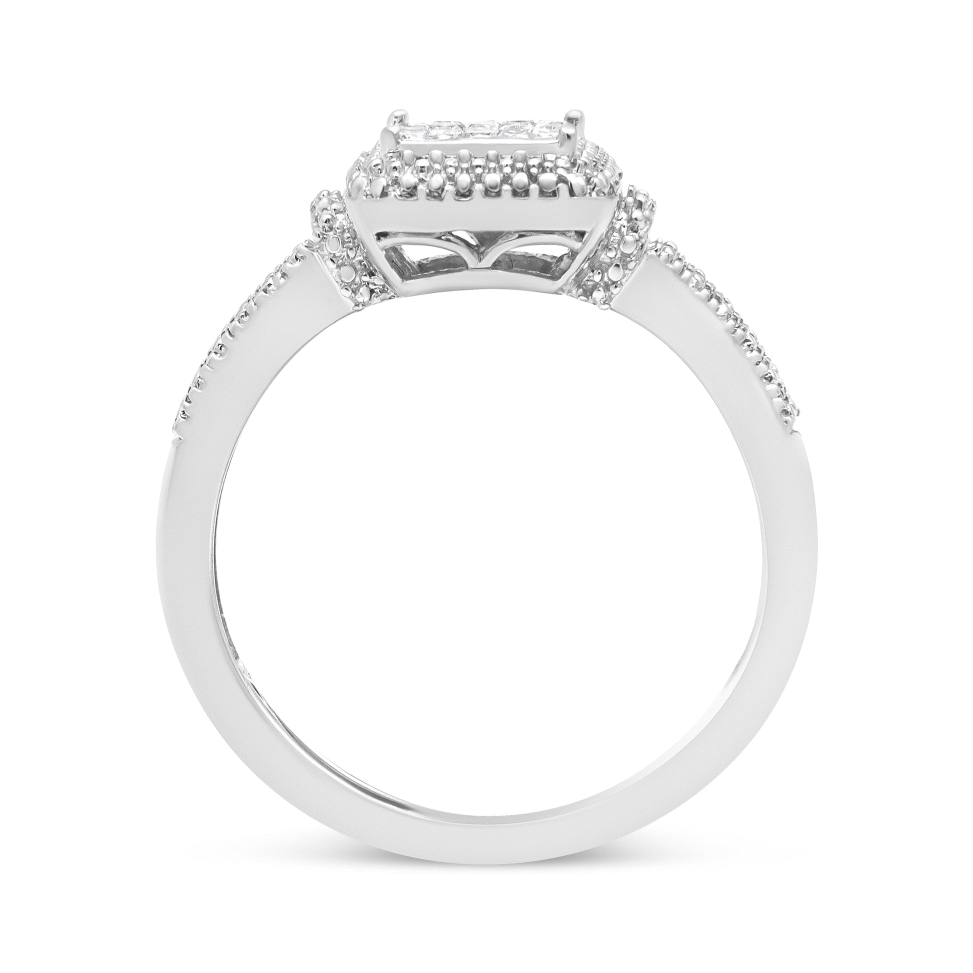 .925 Sterling Silver 1/4 Cttw Princess-cut Diamond Composite Ring with Beaded Halo (H-I Color, SI1-SI2 Clarity) - Size 7 Bids.com