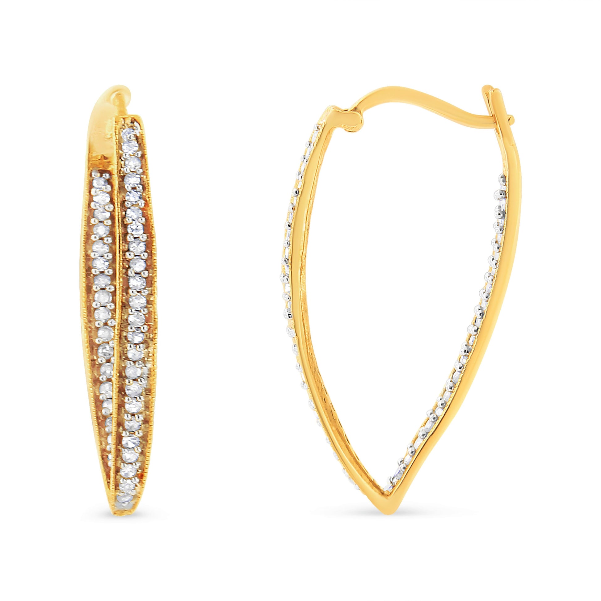 10K Yellow Gold 1/2 Cttw Round-Cut Diamond Modern Hoop Earrings (I-J Color, I2-I3 Clarity) Bids.com