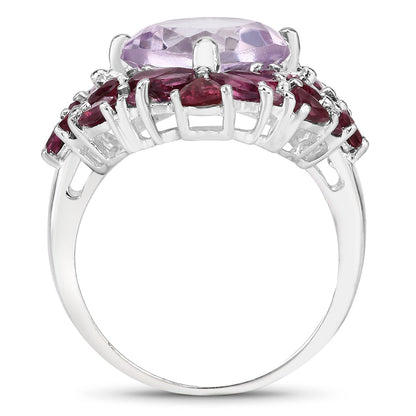 8.19 Carat Genuine Pink Amethyst and Rhodolite .925 Sterling Silver Ring Bids.com
