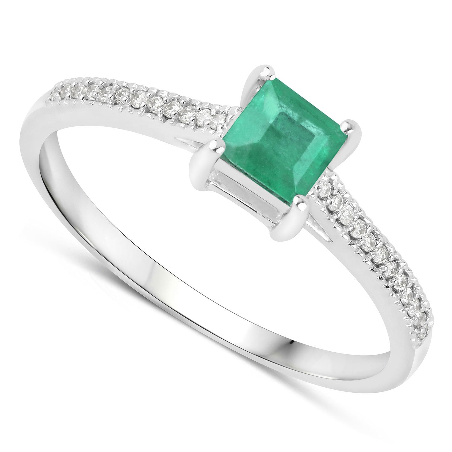 0.67 Carat Genuine Zambian Emerald and White Diamond 14K White Gold Ring Bids.com