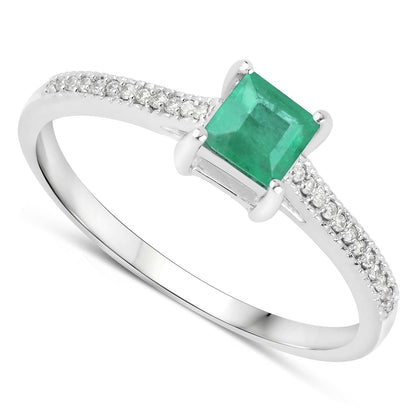 0.67 Carat Genuine Zambian Emerald and White Diamond 14K White Gold Ring Bids.com