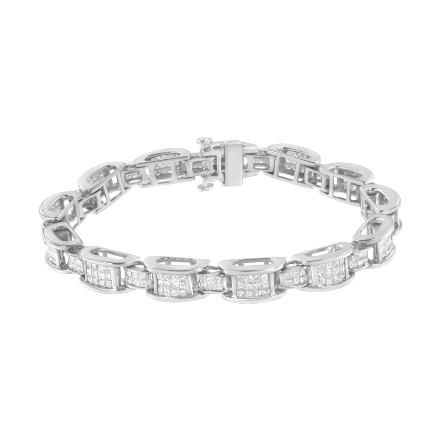 14K White Gold 5.0 Cttw Princess Cut Diamond Invisible Set Alternating Size D Shaped Links Tennis Bracelet (H-I Color, SI2-I1 Clarity) - 7â€ Bids.com
