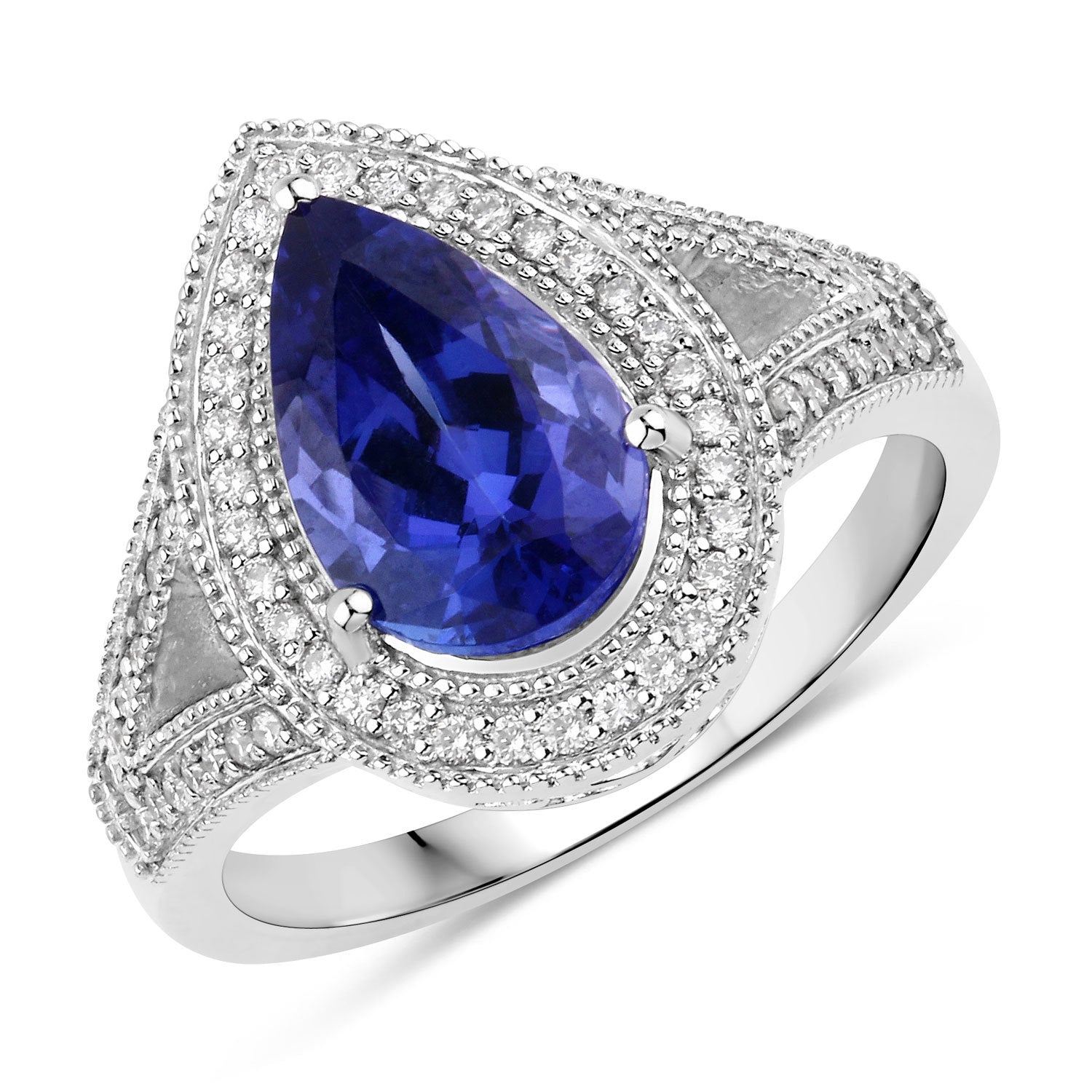 2.60 Carat Genuine Tanzanite and White Diamond 14K White Gold Ring Bids.com