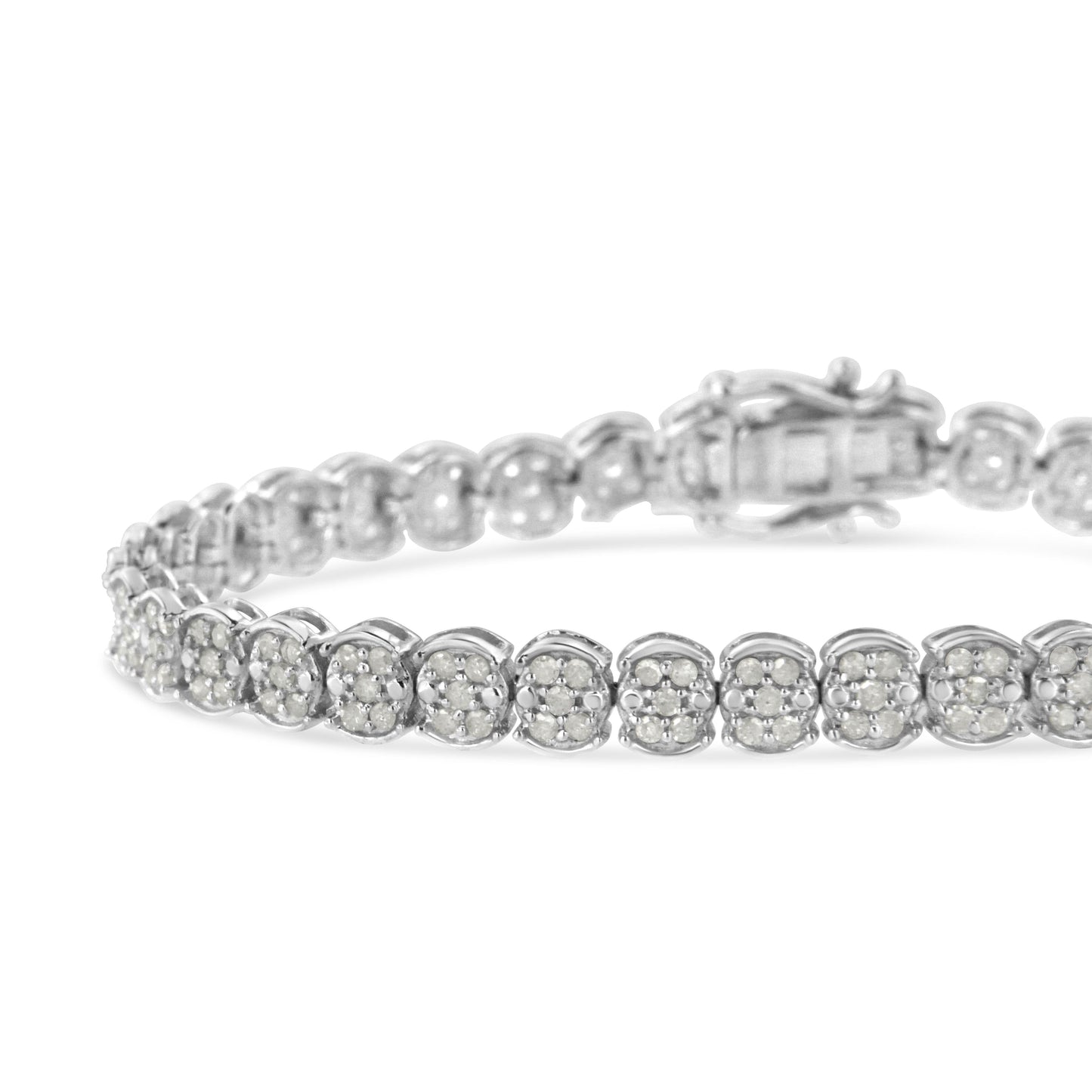 .925 Sterling Silver 2.0 Cttw Diamond Cluster Link Bracelet (I-J Color, I2-I3 Clarity) - Size 7.25" Bids.com