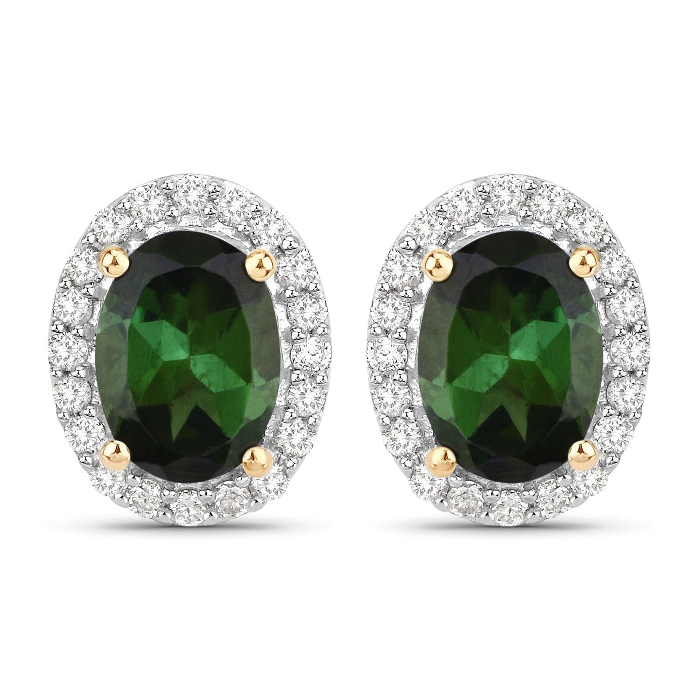 1.92 Carat Genuine Green Tourmaline and White Diamond 14K Yellow Gold Earrings Bids.com