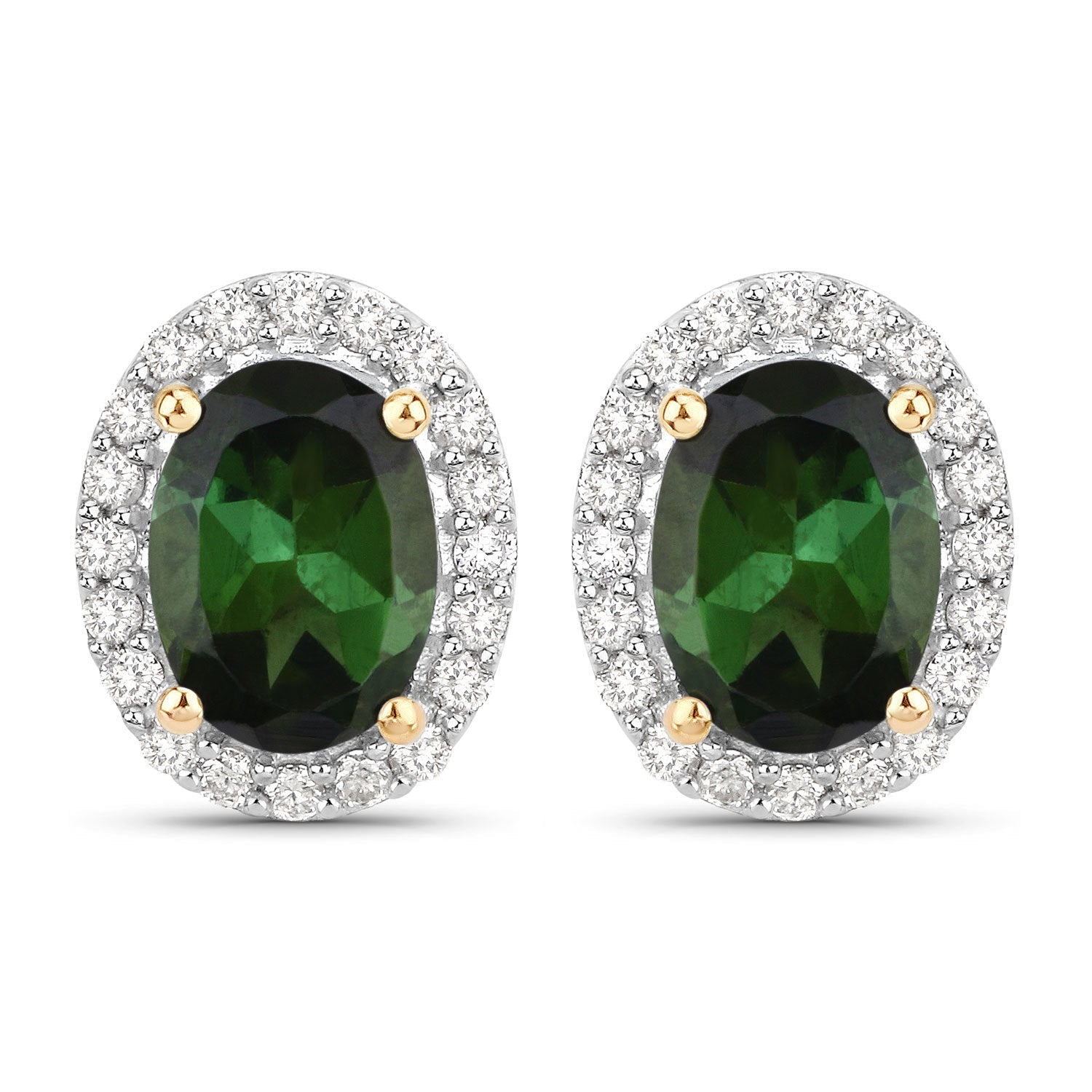1.92 Carat Genuine Green Tourmaline and White Diamond 14K Yellow Gold Earrings Bids.com