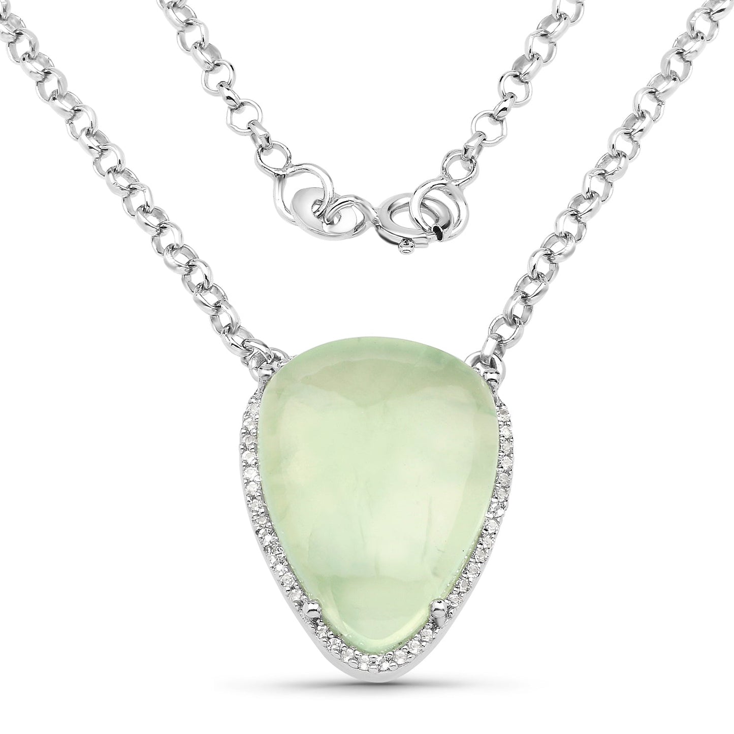 10.77 Carat Genuine Prehnite And White Topaz .925 Sterling Silver Pendant Bids.com
