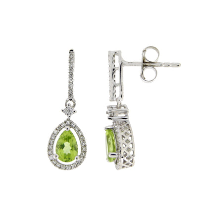 1.10ct Peridot Diamond Dangle Earrings 14KT White Gold Bids.com
