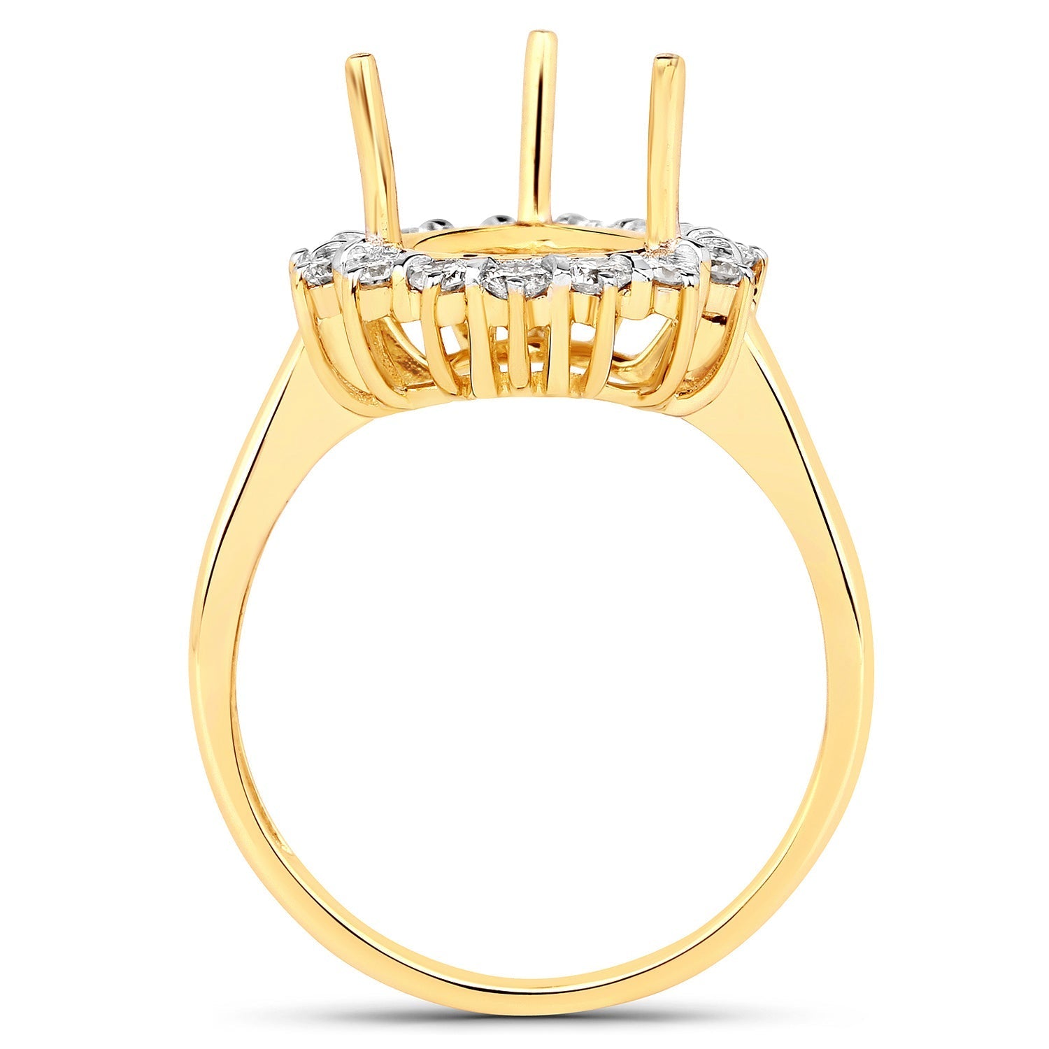 0.48 Carat Genuine White Diamond 14K Yellow Gold Semi Mount Ring - holds 11x9mm Pear Gemstone Bids.com