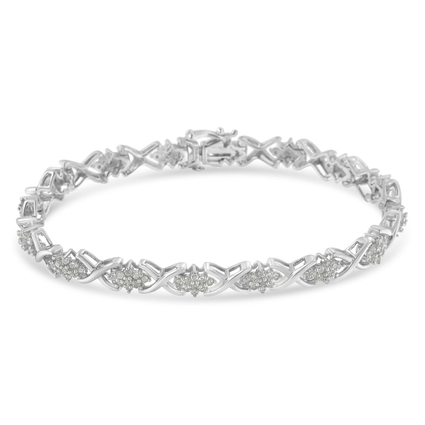 .925 Sterling Silver 1-1/2 Cttw Diamond Cluster X Link 7" Tennis Bracelet (I-J color, I3 clarity) Bids.com