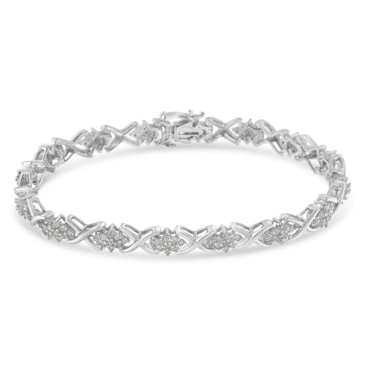 .925 Sterling Silver 1-1/2 Cttw Diamond Cluster X Link 7" Tennis Bracelet (I-J color, I3 clarity) Bids.com