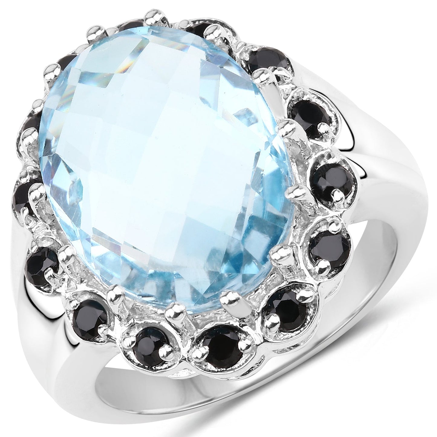 12.49 Carat Genuine Blue Topaz & Black Spinel .925 Sterling Silver Ring Bids.com