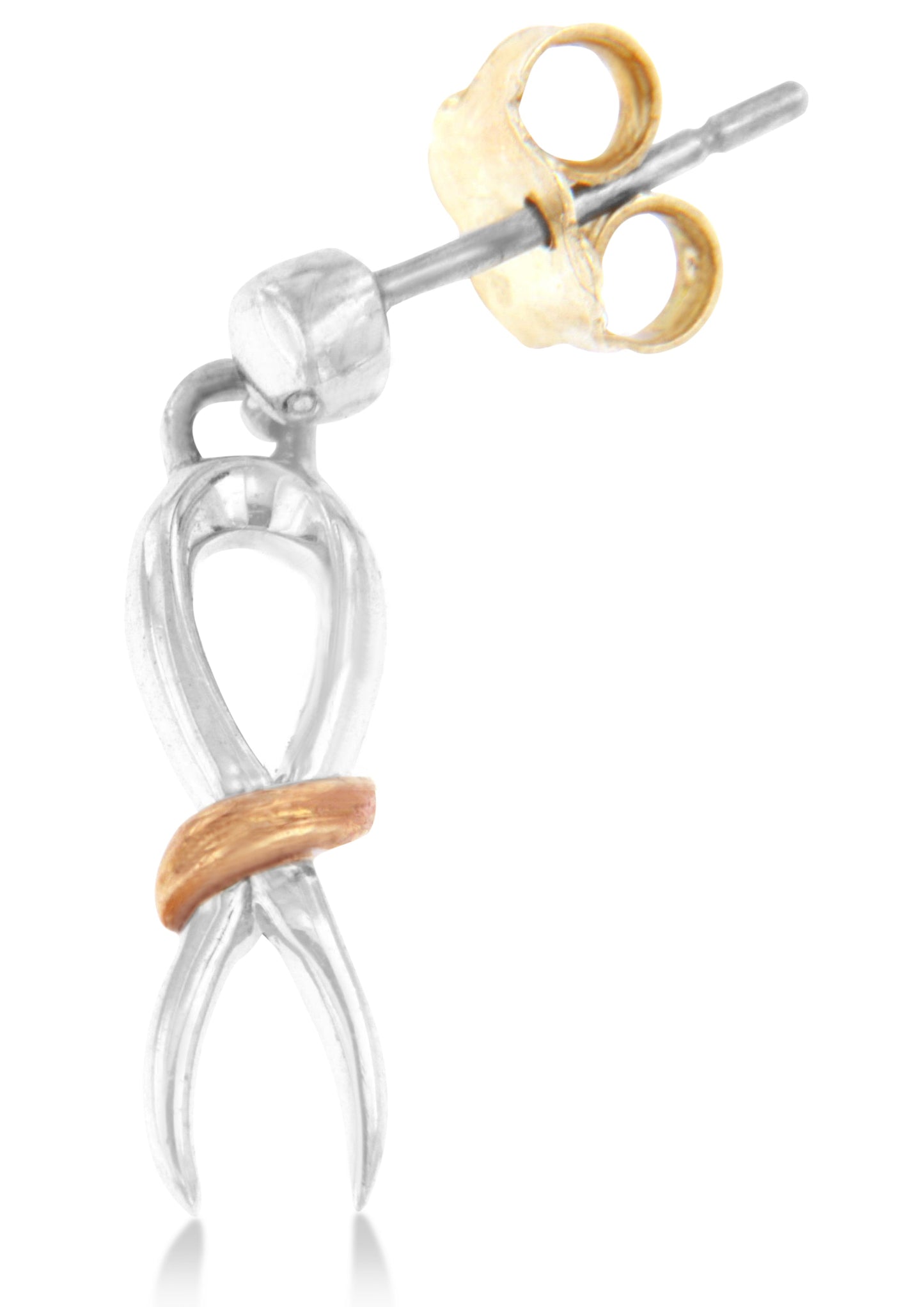 10K Two-Toned Gold Flash Plated .925 Sterling Silver Awareness Ribbon Dangle Earrings Bids.com