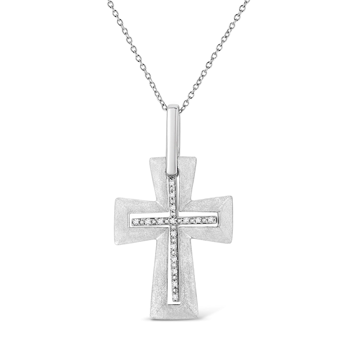 .925 Sterling Silver Prong-Set Diamond Accent Cross 18" Pendant Necklace (I-J Color, I1-I2 Clarity) Bids.com