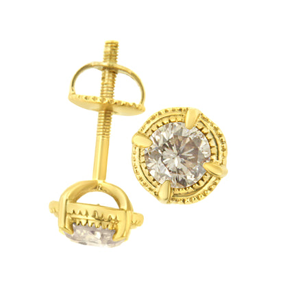 14K Yellow Gold Plated .925 Sterling Silver 1.0 Cttw Round Brilliant Cut Diamond Solitaire Milgrain Stud Earrings (K-L Color, I2-I3 Clarity) Bids.com