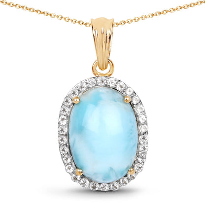 14K Yellow Gold Plated 13.55 Carat Genuine Larimar and White Topaz .925 Sterling Silver Pendant Bids.com