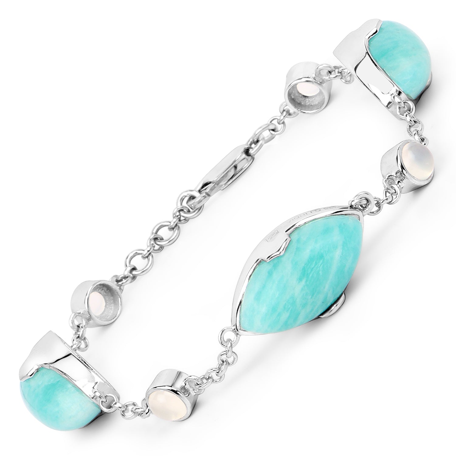29.70 Carat Genuine Amazonite and White Agate .925 Sterling Silver Bracelet Bids.com