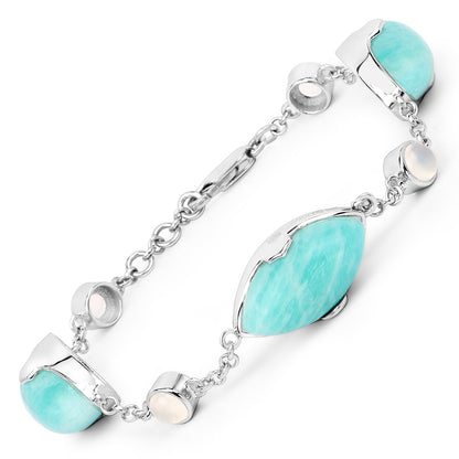 29.70 Carat Genuine Amazonite and White Agate .925 Sterling Silver Bracelet Bids.com