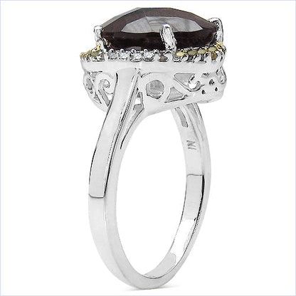 4.12 Carat Genuine Smoky Quartz and 0.28 ct.t.w Genuine Diamond Accents Sterling Silver Ring Bids.com