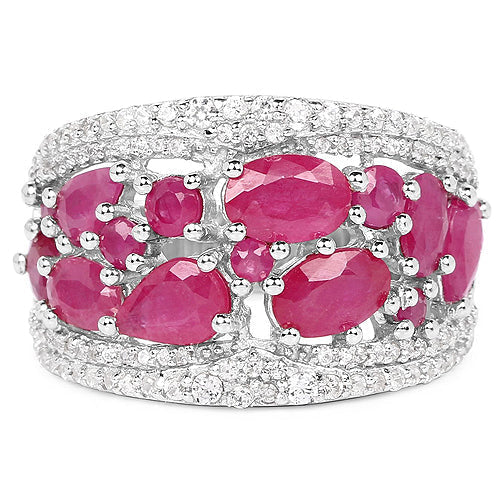 3.89 Carat Genuine Ruby and White Zircon .925 Sterling Silver Ring Bids.com