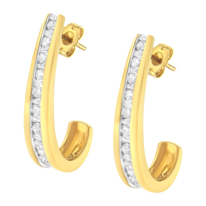 10K Yellow Gold 1 cttw Channel Set Diamond J-Hoop Earrings (H-I Clarity, I1-I2 Color) Bids.com
