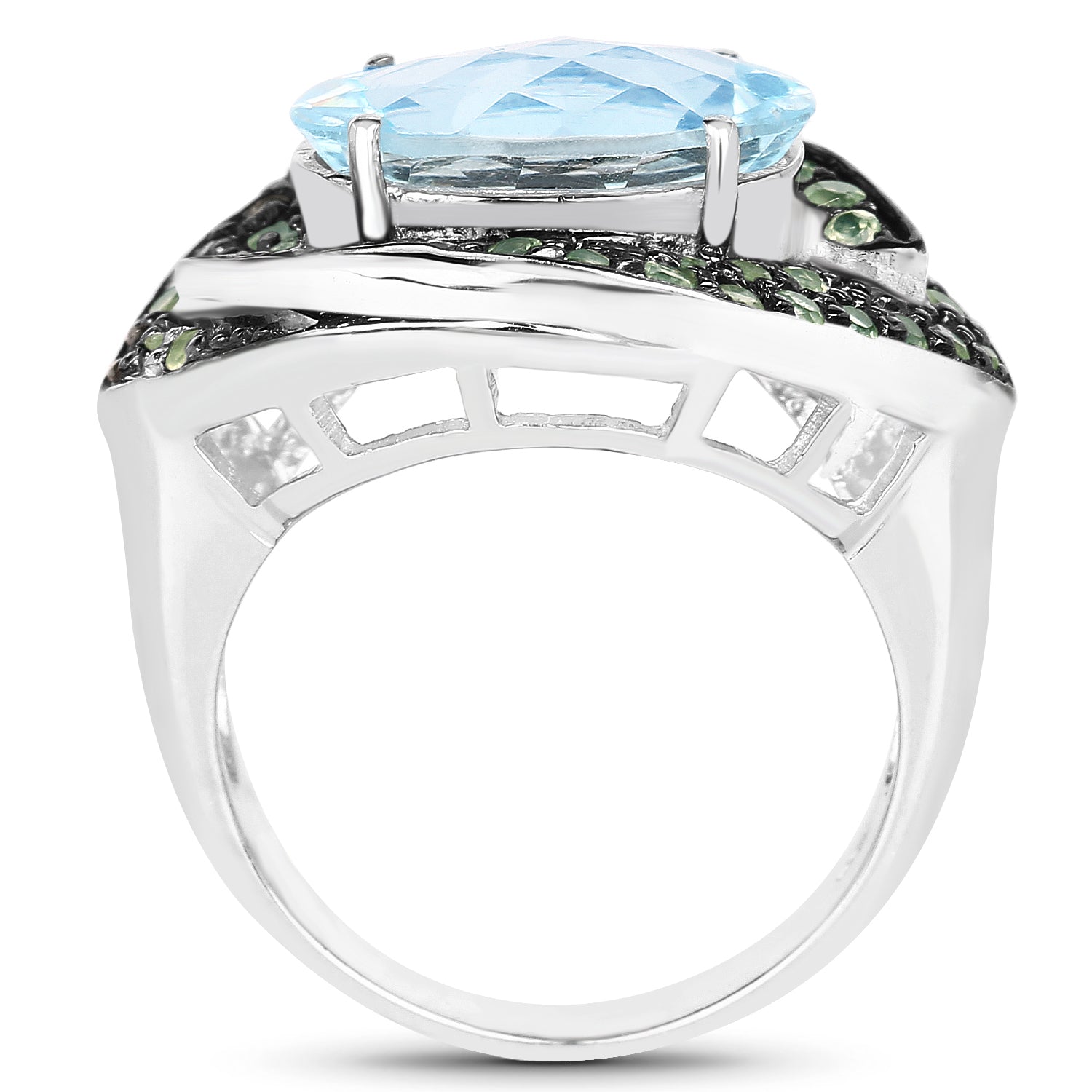 7.39 Carat Genuine Blue Topaz and Peridot .925 Sterling Silver Ring Bids.com